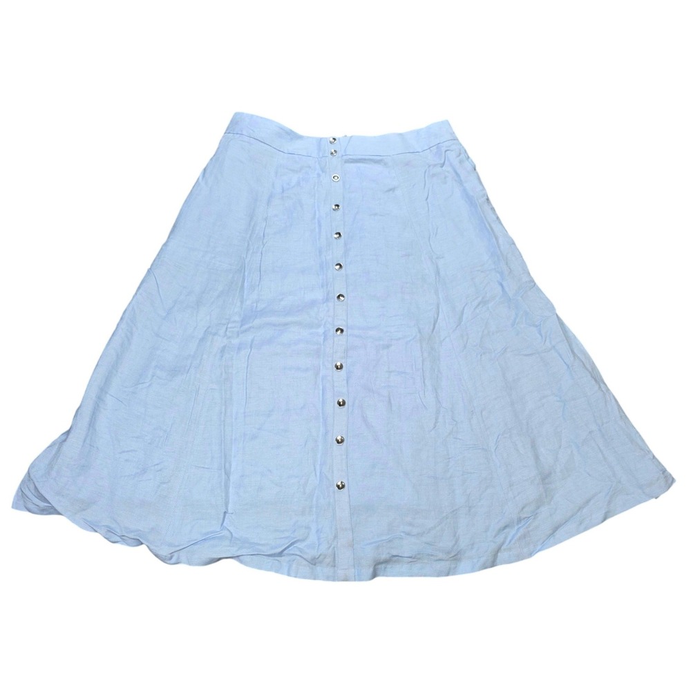 Grace Elements Linen Blend Midi Skirt Women's Size‎ 10 Light Blue Button Front